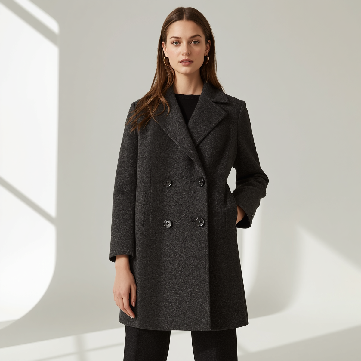 Double-Breasted Wool Coat — Charcoal