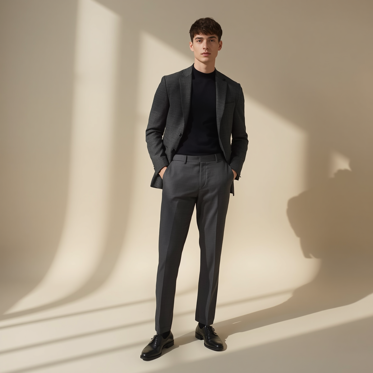 Straight Fit Tailored Trousers — Charcoal