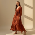 Chiffon Maxi Dress — Terracotta