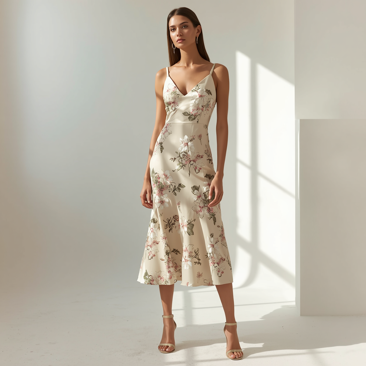Floral Midi Dress — Ivory