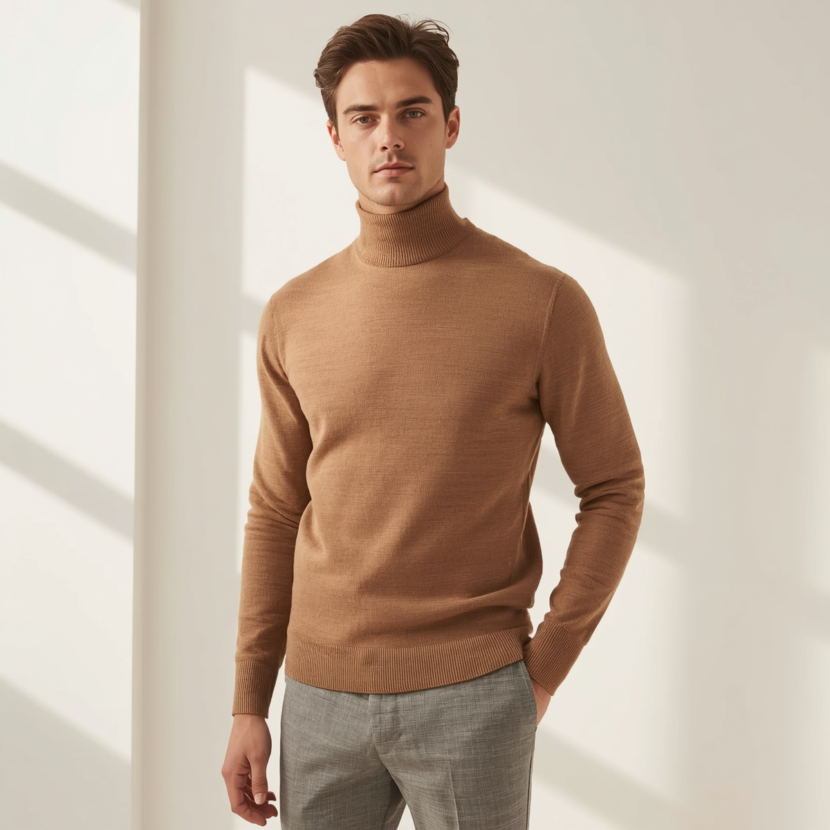 Merino Turtleneck Sweater — Camel