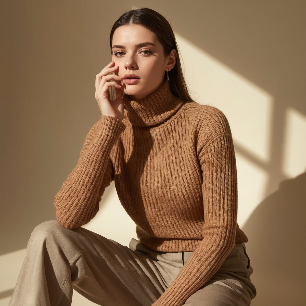 Merino Turtleneck Sweater — Camel